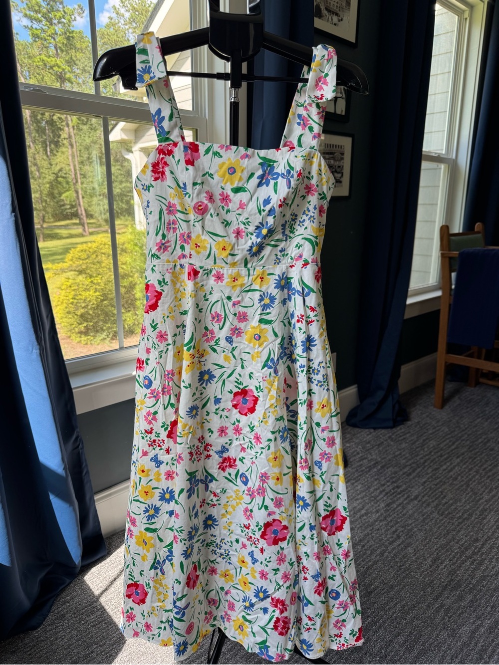 Kate Spade Garden Bouquet Floral Fit and Flare Midi Dress Size 8 White Multi